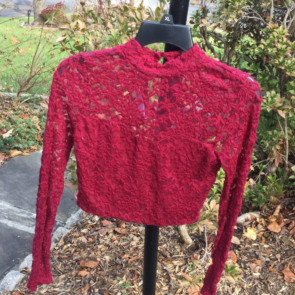 Charlotte Russe Burgundy Mock Neck Lace Top